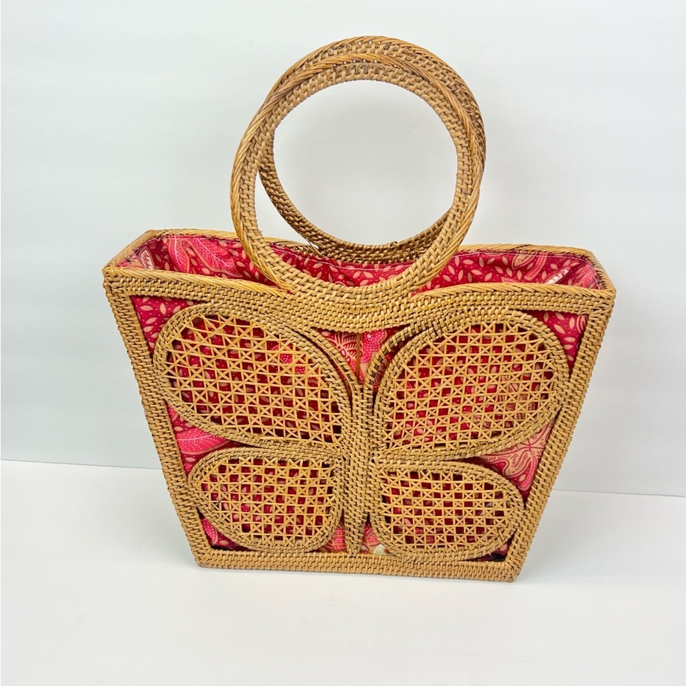 JELAVU Mariposa Rattan Satchel Bag Tan